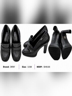 DKNY Black Chain-Trim Platform High Heel Loafers